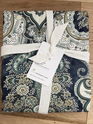 Pottery Barn KING Jordana Paisley Duvet Cover Percale Blue Multicolor-image