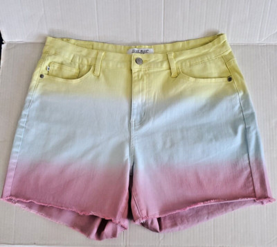 Judy Blue Dip Dye Shorts Denim Cut Offs High Waist Raw Hem Ombre Pastel Size 1XL-image
