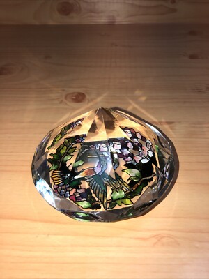 Amia Studios Hand Painted Hummingbird Diamond Shaped Crystal Paperweight 4 in.-image