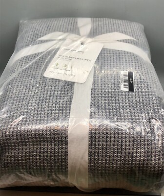 NEW Pottery Barn Midnight Blue Belgian Flax Linen Waffle King/Cal Duvet Cover-image