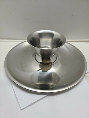 Denmark Stainless Vintage Round Serving Tray Bowl Chip N Dip Mid Century Danish-image