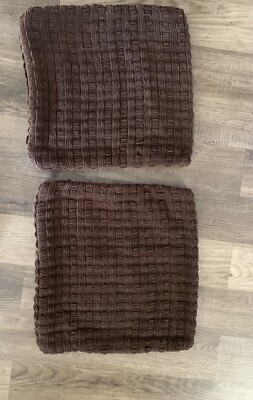 2 Pottery Barn Chenille Basket Weave Brown Pillow Cover  Zip Close Chambray Soft-image