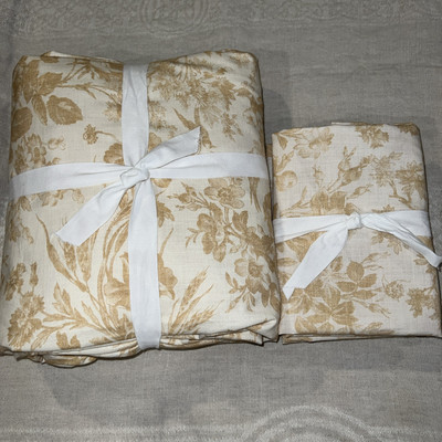 Pottery Barn Sorrel Toile Floral Duvet +2 Shams Harvest Gold Full /Queen #6785-image