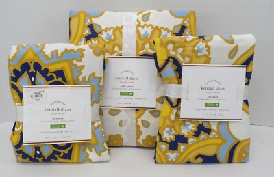 Pottery Barn Kendall Scarf Sateen Duvet Cover Queen w/2 Standard Shams Gold #41R-image