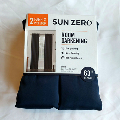 Sun Zero Room Darkening Emory Rod Pocket 2 Panel Set Navy 108 x 63 inch-image
