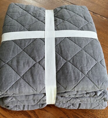 Set (3) NWT Pottery Barn Belgian Flax Linen Diamond Quilted EURO Shams, Charcoal-image