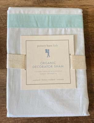 Pottery Barn Kids Organic Decorator Standard Sham Light Blue Green NEW-image