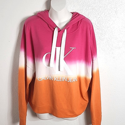 Calvin Klein Jeans Dip Dye Sweatshirt Hoodie, Pink, White, Orange, Size XL-image
