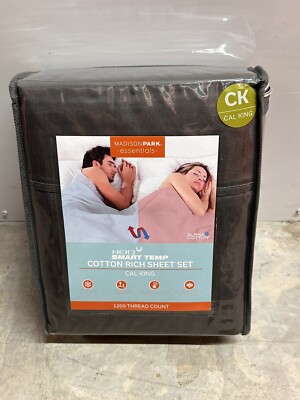 Madison Park Essentials 1200 Thread HEIQ Smart Temp King Sheet Set Charcoal-image