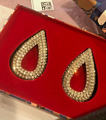 H&M HM Studio Collection Gold Coloured Large Rhinestones Clip Earrings-image