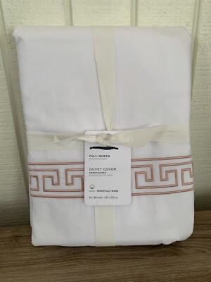 Pottery Barn Geo Embroidered Organic Cotton Percale Duvet Full/Queen Rose Pink-image