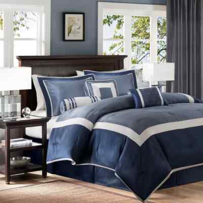 Madison Park Comforter Set Hypoallergenic Soft Polyester - Navy (7-Piece) - King-image