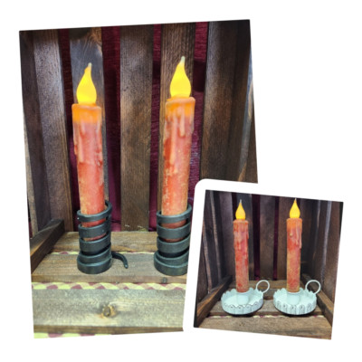 Pair of 7 inch Timer Taper Candles- Battery Operated - Farmhouse RED-image