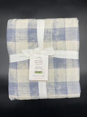 POTTERY BARN RHETT CHECK FULL / QUEEN DUVET W/ 2 EURO SHAMS NWT BLUE-image