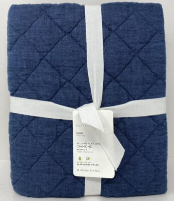Pottery Barn Belgian Flax Linen Diamond KING Shams (2) ~ Denim Blue-image