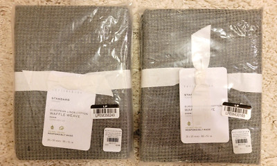 TWO Pottery Barn LODEN GREEN Pillow Shams LINEN WAFFLE WEAVE 26x20 NEW #P496-image