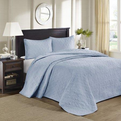 Madison Park 3-Pc Quebec Polyester Microfiber Queen Bedspread Set Blue-image