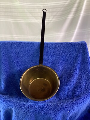 Vintage Large Primitive Dipper Ladle Bowl, W/Wrought Iron Handl 22 Inches Tall-image