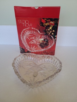 Clear Glass Heart Shaped Tray Dish Frosted Glass Design 9 inch Studio Nova Japan-image