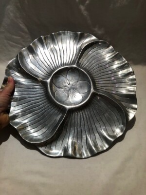 Arthur Court Dogwood Flower Silver Metal Tray 1979 Round Chip & Dip Platter 14