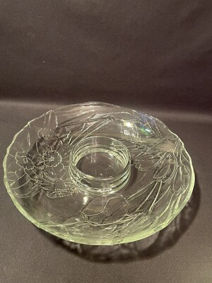Large Art Glass Floral Chips & Dip Candy Dish Platter Serving Tray -image