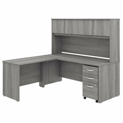 Studio C 72W L Shaped Desk with Hutch and File Cabinet in Gray - Engineered Wood-image