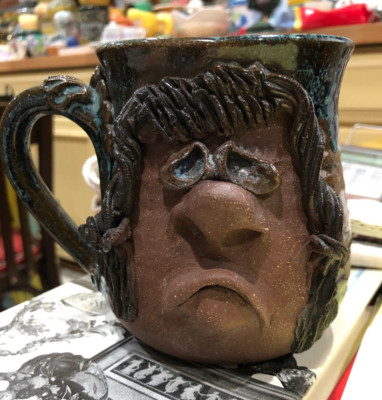 Vintage GRUMPY Women Ugly Funny Face Stoneware Art Pottery Studio Mug Coffee Cup-image
