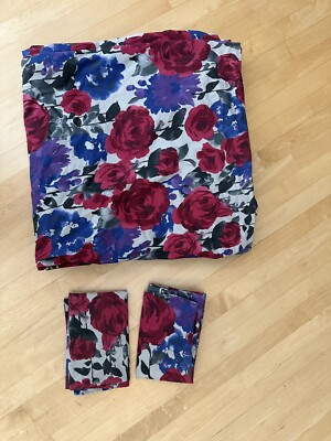 POTTERY BARN WATERCOLOR FLORAL RED/PINK/BLUE/PURPLE 3PC FULL QUEEN DUVET SET-image