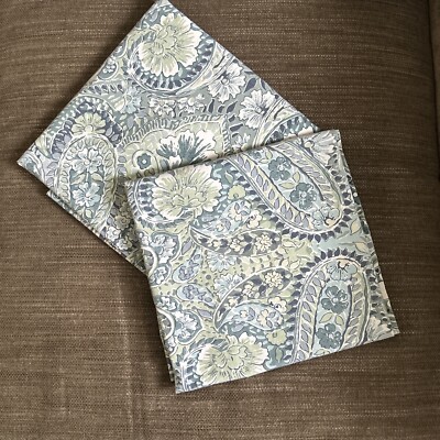 2 Pottery Barn Bella Blue Green Paisley Euro Square Pillow Shams Cases Cotton-image