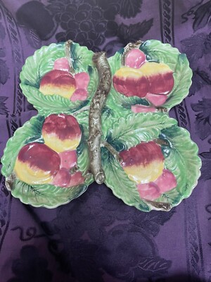 VTG Ceramic Condiment Relish Dip Vegetable Tray Dish w/Apples Unbranded-image