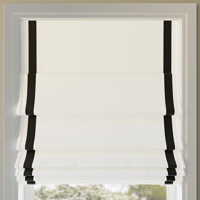 Sun Zero Denna Black Ribbon Border Stripe 100% Blackout Cordless Roman Shade 27