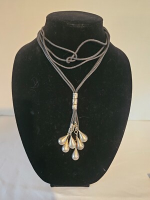 Robert Lee Morris RLM Studio Sterling 925 Teardrop Lariat Cord Necklace-image