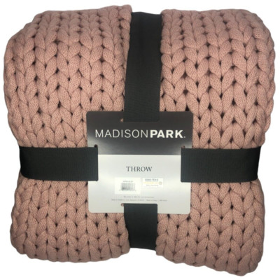 Madison Park BLUSH Chunky Double Knit Handmade Throw Blanket (Pink) 50 x 60 in-image