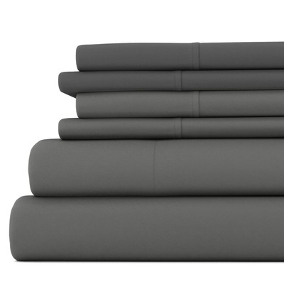 6 Piece Bed Sheet Set, Gray, Queen-image