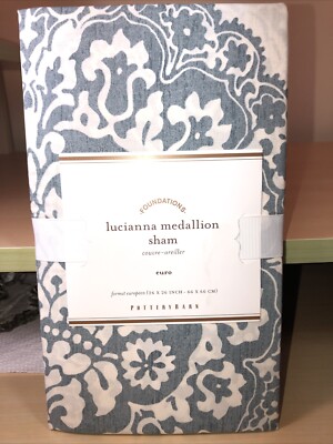 Pottery Barn Lucianna Blue Floral Medallion Euro Sham 26x26 New Cotton-image