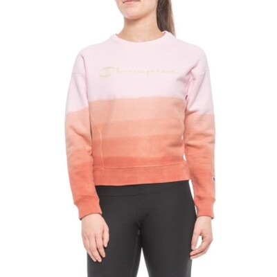 CHAMPION Reverse Weave Dip Dye Ombre Papaya Crew SWEATSHIRT Womens LARGE NEW-image