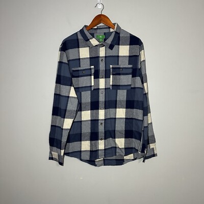 DIP Flannel Button Up Shirt Mens Large Blue White Multi Plaid Long Sleeve Cotton-image