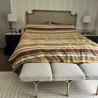 Pottery Barn Logan Stripe King Duvet Cover Bedding Boho Yellow Brown Cotton-image