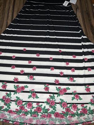 LuLaRoe MAXI Dipped Skirt Dress Black White 14 16 Stripe Ombre Pink Roses 🌹 New-image