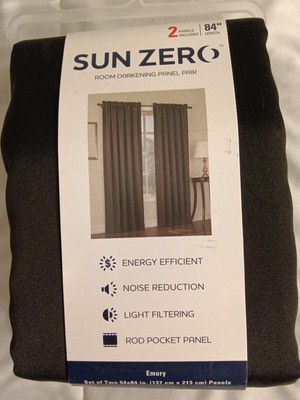 Sun Zero Black Emory Room-Darkening RodPocket Curtain Panel Pr. 54