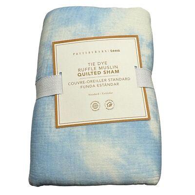 Pottery Barn Teen Tie-Dye Ruffle Muslin Blue Clouds Standard Pillow Sham NEW-image
