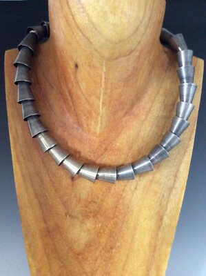 Modernist Studio Art Sterling Silver Articulated Cone-link Choker Necklace 93.3g-image