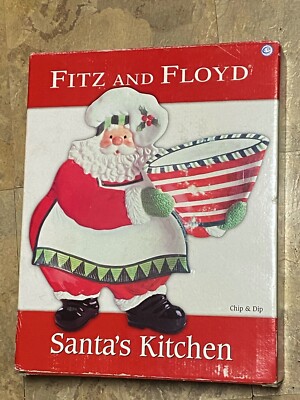Fitz & Floyd Santa's Kitchen Large Chip & Dip Plate Dish NEW-image