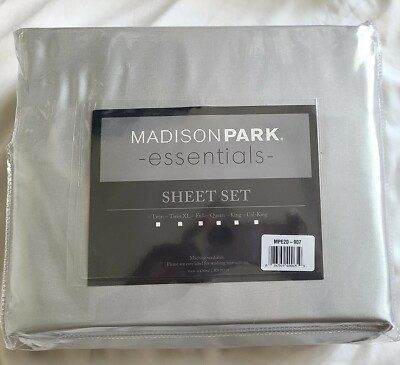 Madison Park Essentials Full Size 6 Piece Gray Satin Sheet Set Wrinkle Free-image