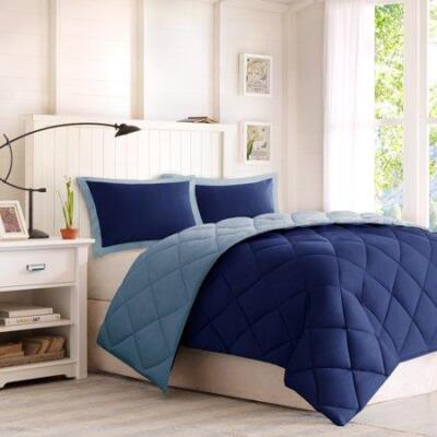 Madison Park Windsor 3Pc. King Blue Reversible Stain Resistant Comforter Set-image