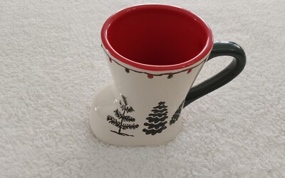 Potters Studio Boot Shaped Whimsical Embossed Christmas Trees Design Coffee Cup-image
