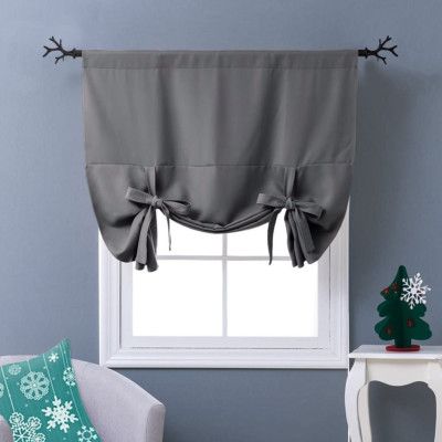 Thermal Insulated Blackout Curtain - Bathroom Curtain Gray Tie up Shade-image