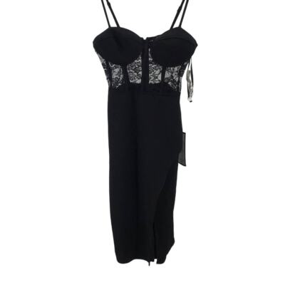 CITY STUDIO SZ M black lace illusion corset mini bodycon dress NWT B118-image