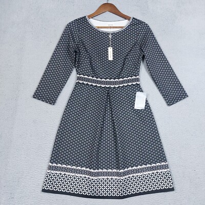 Max Studio Dress Women Small Black Geometric Stretch 3/4 Sleeve Cottage Core NWT-image