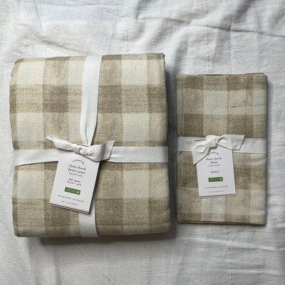 NWT Pottery Barn Beige Rhett Check Duvet Cover and Sham Full Queen Cotton Linen-image